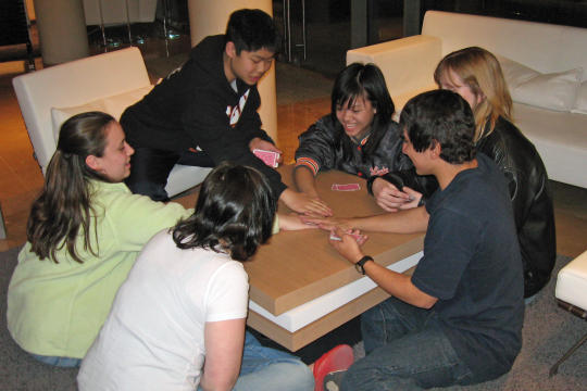 Playing cards in hotel lobby in Paris